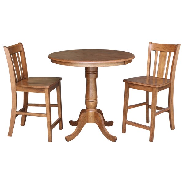International Concepts Round 36 in Rd Extension Dining Table, 2 San Remo Stools, Distressed Oak, 36 in W, 48 in L, Wood K42-36RXT-6B-S102-2 - main